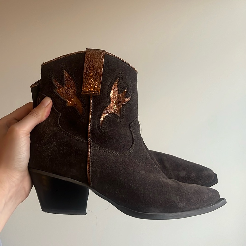 Brown Suede Pointed Toe Boots